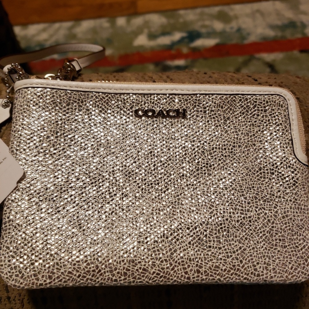 RARE Coach White Glitter Wristlet NWT
